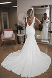 Simple Satin Mermaid V-neck Wedding Dresses With Train, Bridal Gown, SW496 | cheap wedding dresses online | beach wedding dresses | bridal gown | wedding gown | www.simidress.com