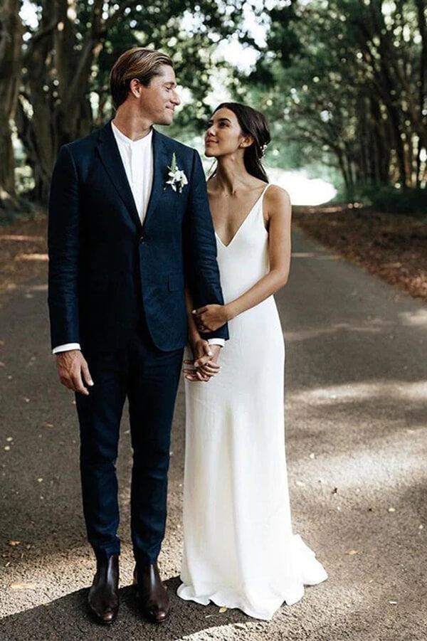 Simple Satin Sheath V-neck Wedding Dress With Train SW596 | Simidress Simple Satin Sheath V-neck Wedding Dress With Train SW596 | Simidress