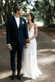 Simple Satin Sheath V-neck Wedding Dresses With Train, Wedding Gown, SW596