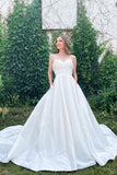 Simple Satin Sweetheart Spaghetti Straps Wedding Dresses, Bridal Gown, SW553