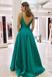 Simple Teal A-line Spaghetti Straps Satin Long Prom Dresses, Evening Gown, SP733 | teal prom dresses | simple satin prom dresses | long formal dresses | www.simidress.com