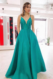 Simple Teal A-line Spaghetti Straps Satin Long Prom Dresses, Evening Gown, SP733 | long prom dresses | evening dresses | formal dresses | www.simidress.com