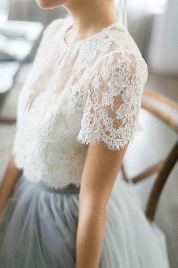 Simple Tulle Lace Two Pieces A-line Scoop Wedding Dresses, Bridal Gown, SW449 | two pieces wedding dress | long wedding dresses | simple wedding dress | www.simidress.com