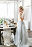 Simple Tulle Lace Two Pieces A-line Scoop Wedding Dresses, Bridal Gown, SW449 | tulle wedding dress | a line wedding dress | bridal gown | www.simidress.com