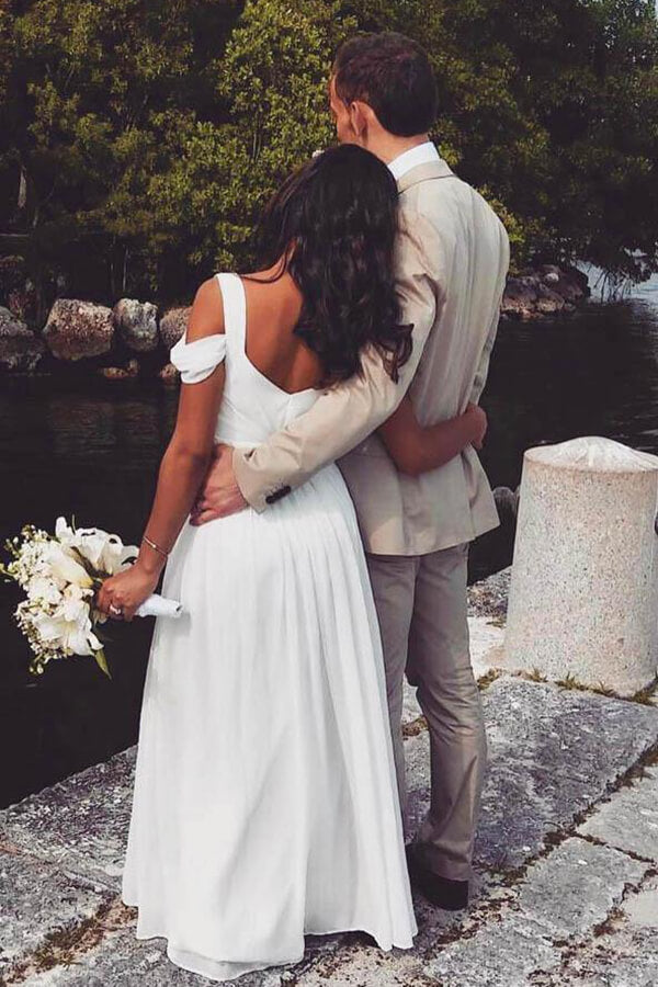 Simple Vintage Ivory Chiffon A-line Floor Length Beach Wedding Dresses, SW481 | ivory wedding dresses | plus size wedding dresses | simple wedding dresses online | www.simidress.com