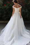Simple White Tulle A-line Off-the-Shoulder Wedding Dresses, Bridal Gowns, SW587 | bridal styles | wedding dresses stores | wedding dresses online | simidress.com