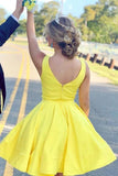 Simple Yellow Satin A-line V-neck Homecoming Dresses, Short Party Dresses SH619 | cute homecoming dresses | homecoming dresses online | short homecoming dress | simidress.com