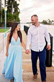Sky Blue Chiffon A-line V-neck Beach Wedding Dresses, Bridal Gowns, SW454 | beach wedding dresses | chiffon wedding dresses | wedding gowns | www.simidress.com