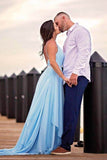 Sky Blue Chiffon A-line V-neck Beach Wedding Dresses, Bridal Gowns, SW454 | cheap wedding dresses | wedding dresses near me | bridal gowns | www.simidress.com