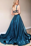 Sparkly Blue Satin Square Neck Long Prom Dresses, Simple Evening Gown, SP728 | a line prom dress | long formal dresses | evening dress | www.simidress.com