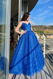 Sparkly Blue Tulle A-line Spaghetti Straps Prom Dresses, Evening Dresses, SP910 | shiny prom dresses | blue prom dresses | evening gown | simidress.com
