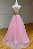 Sparkly Pink Tulle A-line Spaghetti Straps Prom Dresses, Evening Gown, SP741 | cheap prom dresses | vintage prom dresses | shiny tulle prom dresses | www.simidress.com