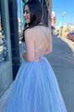 Sparkly Blue Tulle A-line Spaghetti Straps Prom Dresses, Evening Gown, SP741 | simple prom dresses | sparkly blue prom dress | long formal dresses | evening gown | www.simidress.com