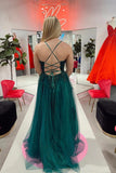 Sparkly Green Tulle Lace Appliqued Prom Dresses With Split, Evening Dress, SP794 | cheap prom dresses | party dresses | long formal dresses | www.simidress.com