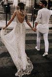 Sparkly Lace A-line Open Back Deep V-neck Beach Wedding Dresses, SW353 | cheap lace wedding dresses | bridal gowns | a line wedding dress | www.simidress.com