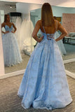 Sparkly Lace A-line V-neck Spaghetti Straps Prom Dresses, Evening Dress, SP709