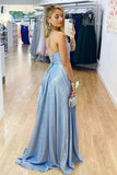 Sparkly Light Blue A-line V-neck Prom Dresses With Side Slit, Evening Gown, SP806 | a line prom dresses | evening gown | long formal dresses | www.simidress.com
