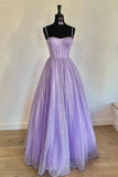 Sparkly Lilac A-line Sweetheart Spaghetti Straps Prom Dresses, Evening Gown, SP846