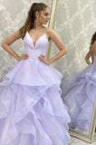Sparkly Purple Tulle A-line V-neck Long Prom Dresses, Evening Gowns, SP857