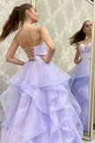 Sparkly Purple Tulle A-line V-neck Long Prom Dresses, Evening Gowns, SP857 | Tulle prom dresses | simple prom dresses | long prom dresses | simidress.com