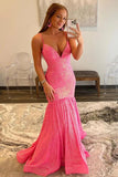 Sparkly Sequins Mermaid V-neck Prom Dresses, Long Formal Dresses, SP882