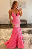 Sparkly Sequins Mermaid V-neck Prom Dresses, Long Formal Dresses, SP882 | mermaid prom dresses | sequins prom dress | pink prom dresses | simidress.com