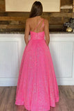 Sparkly Sequins Pink A-line One Shoulder Long Prom Dresses With Pockets, SP861 | simple prom dresses | sequins prom dresses | party dress | simidress.com