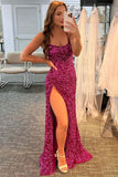 Sparkly Sheath Fuchsia Sequins Prom Dresses With Side Slit, Evening Dresses, SP818 | shiny prom dresses | mermaid prom dresses | evening gown | simidress.com