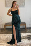 Sparkly Sheath dark green Sequins Prom Dresses With Side Slit, Evening Dresses, SP818 | simple prom dresses | prom dresses online | party dresses | simidress.com