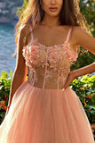 Sparkly Tulle A-line Sweetheart 3D Flowers Prom Dresses With Side Slit, SP723 | floral prom dresses | a line prom dresses | evening gown | www.simidress.com