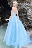 Sparkly Tulle Sky Blue A-line Scoop Prom Dresses, Long Formal Dresses, SP805 | shiny prom dresses | long formal dresses | tulle prom dresses | www.simidress.com