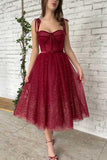 Sparkly Tulle Sweetheart Tea Length Short Prom Dress, Homecoming Dress, SH557 | dark red homecoming dresses | graduation dresses | sweet 16 dresses | www.simidress.com