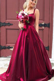Taffeta A-line Spaghetti Straps Prom Dresses With Pockets, Evening Dress, SP701 | red prom dresses | long prom dresses | simple prom dresses | www.simidress.com