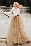 Tulle A-Line Backless Long Sleeves Princess Wedding Dresses, Bridal Gowns, SW459