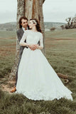 Tulle A-line Bateau Neck Backless Lace Wedding Dresses With Half Sleeves, SW575