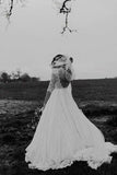Tulle A-line Bateau Neck Backless Lace Wedding Dresses With Half Sleeves, SW575 | backless wedding dress | vintage wedding dresses | wedding dress with sleeves | simidress.com