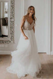 ​Tulle A-line Beaded Bodice Spaghetti Straps Wedding Dresses, Wedding Gown, SW528 | a line wedding dress | beaded wedding dress​ | tulle wedding dresses | Simidress