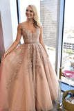 Tulle A-line Beaded Prom Dresses With Lace Appliques, Formal Dresses, SP881