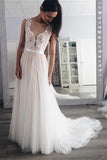 Tulle A-line Illusion Neck Lace Appliques Wedding Dresses, Bridal Gowns, SW576 | dress for wedding | boho wedding dress | wedding shop | simidress.com