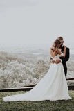 Tulle A-line Off-the-Shoulder Sweep Train Wedding Dresses With Appliques, SW484 | a line beach wedding dresses | cheap lace wedding dresses | wedding dresses near me | www.simidress.com