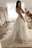 Tulle A-line V-neck Floral Lace Princess Wedding Dresses With Sweep Train, SW510 | a line wedding dresses | boho wedding dresses | bridal gowns | www.simidress.com