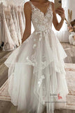 Tulle A-line V-neck Floral Lace Princess Wedding Dresses With Sweep Train, SW510 | beach wedding dresses | v neck wedding dresses | wedding guest dresses | www.simidress.com