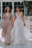 Tulle A-line V-neck Lace Wedding Dresses With 3D Flowers, Bridal Gown, SW595 | vintage wedding dresses | beach wedding dress | wedding gown | simidress.com