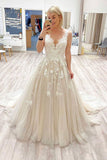 Tulle A-line V-neck Long Prom Dresses With Lace Appliques, Formal Dress, SP749 | long prom dresses | lace prom dress | evening dresses | www.simidress.com