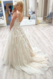 Tulle A-line V-neck Long Prom Dresses With Lace Appliques, Formal Dress, SP749 | tulle a line prom dress | evening gown | long formal dresses | www.simidress.com