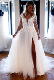 Tulle A-line V-neck Long Sleeves Lace Wedding Dresses, Bridal Gowns, SW610 | boho wedding dresses | wedding gowns | wedding dress stores | simidress.com
