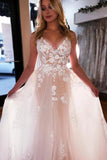 Tulle A-line V-neck Spaghetti Straps Backless Wedding Dresses, Bridal Gowns, SW560 | lace wedding dresses | wedding dresses online | cheap wedding dresses | simidress.com