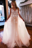 Tulle A-line V-neck Spaghetti Straps Backless Wedding Dresses, Bridal Gowns, SW560