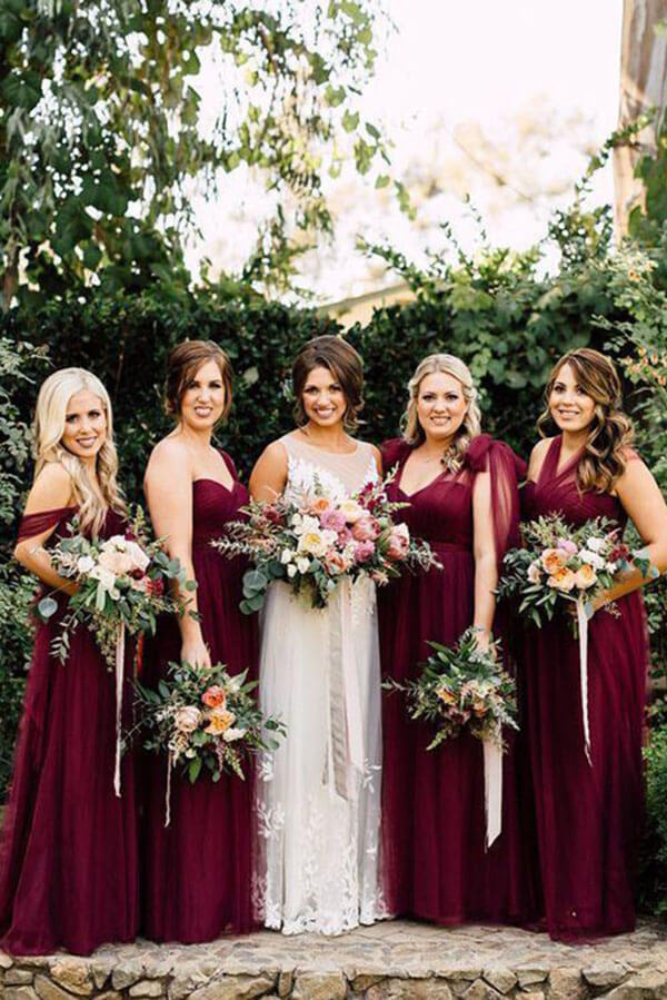 Burgundy Tulle Purple Mismatched Bridesmaid Dresses, BD114 | Simidress Burgundy Tulle Purple Mismatched Bridesmaid Dresses, BD114 | Simidress