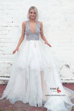 Tulle Lace A-line Sleeveless V-neck Wedding Dresses With Floral Appliques, SW462
